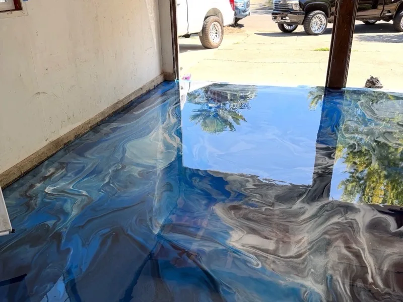 Dramatic metallic epoxy floor Albany Oregon garage
